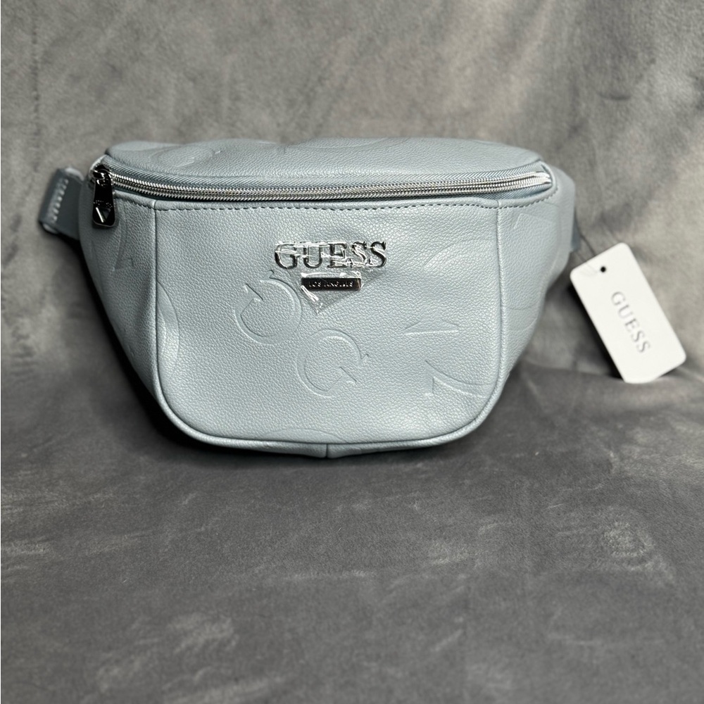 GUESS Sky Blue Belt Bag with Silver Logo